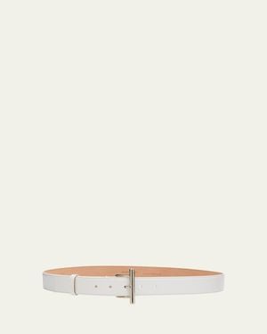 McQueen T-Bar Skinny Leather Belt - Natural
