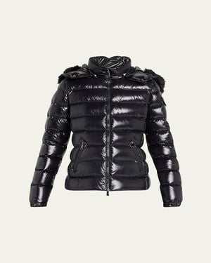 Moncler Badyf Faux Fur-Trimmed Hooded Short Down Jacket - Blue