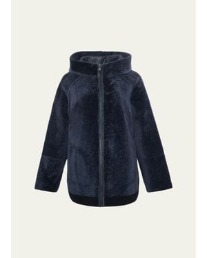 Gorski Reversible Hooded Shearling Jacket - Blue