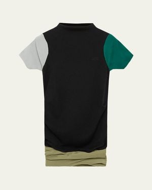 Loewe Mock-Neck Colorblock Cap-Sleeve Knit Top - Black