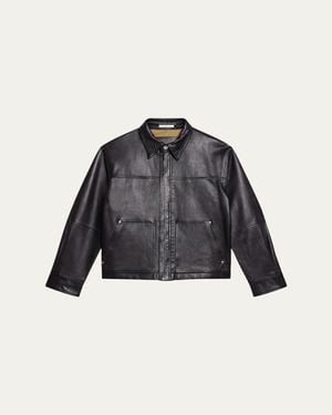 Helmut Lang Bonded Leather Snap-Front Jacket - Black