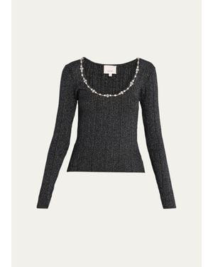Cinq À Sept Aminta Embellished Scoop-Neck Top - Black