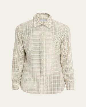 Bergdorf Goodman Cotton Check Classic Fit Button-Down Shirt - Natural