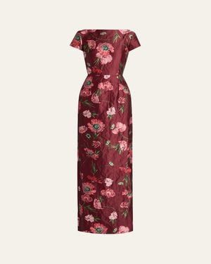 Erdem Floral Textured Satin Tailored Midi Dress