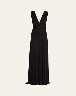Halston Alessia Plunging Draped Matte Jersey Gown - Black