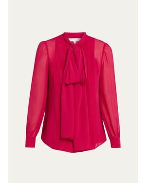 Carolina Herrera Pleated Silk Georgette Bow-Neck Blouse - Pink