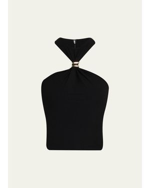 Ronny Kobo Marcel Embellished Halter Jersey Top - Black