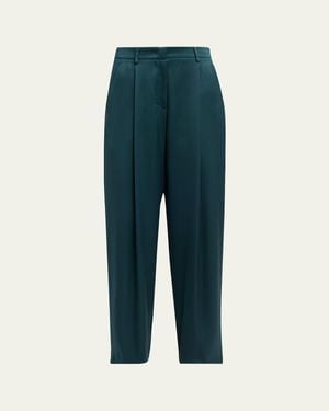 Giorgio Armani Pleated Silk Straight-Leg Pants - Green