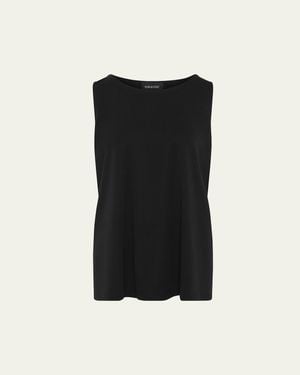 Eskandar A-Line Round-Neck Long Shell Top - Black