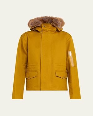 Burberry Short Double Cotton Twill Parka With Removable Faux Fur Hood - Yellow