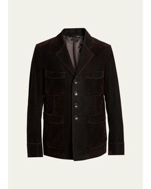 Tom Ford Cotton Velvet Pipe-Trim Patch Pocket Blazer - Black