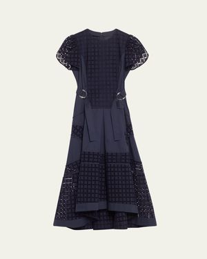 3.1 Phillip Lim Grid Broderie Anglaise Tulip Midi Dress - Blue