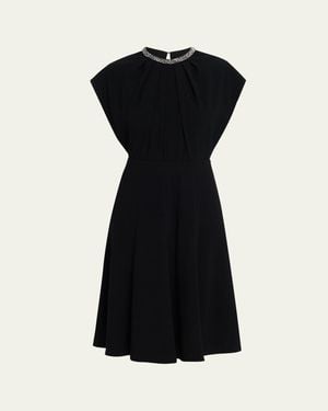 Teri Jon Beaded Crepe A-Line Midi Dress - Black