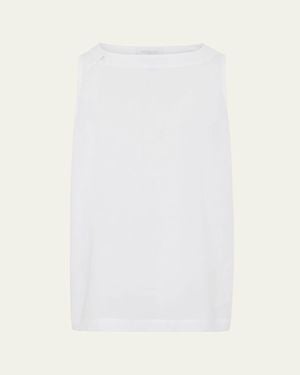 Eskandar Lightweight Linen A-Line Round Neck Shell Top - White
