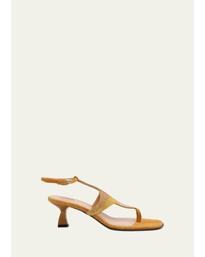 NODALETO Dona Nova Embellished Suede Kitten-Heel Sandals - Natural