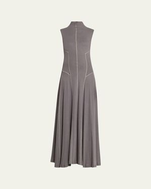 Jane Wade High-Neck Rib-Knit Gown - White
