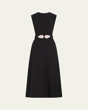 reem acra black dress Reem Acra Pleated Black Dress with Flutter Back main image 1