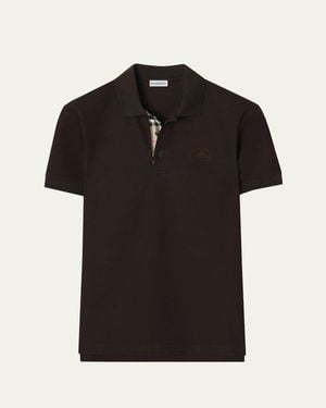 Burberry Eddie Check-Placket Cotton Polo Shirt - Black