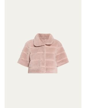 Gorski Reversible Lamb Shearling Bolero Jacket With Cropped Sleeves - Pink