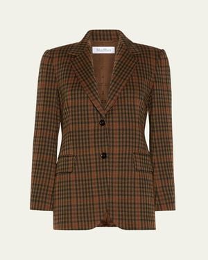 Max Mara Check Wool-Blend Single-Breasted Jacket - Brown