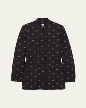 LIBEROWE Raja Floral Cotton Single-Breasted Jacket - Blue