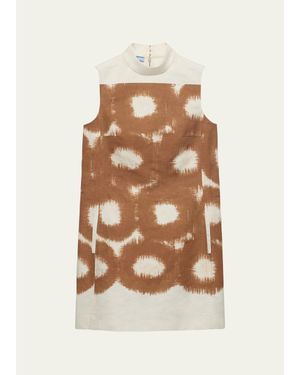 Prada Circle-Print Canvas Sleeveless Mini Dress - Natural