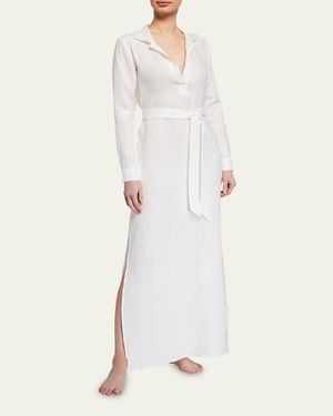 Pour Les Femmes Long Linen Lounge Shirt Dress - White