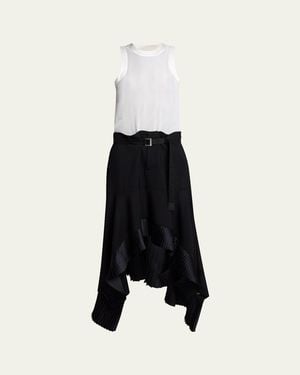 Sacai Mixed-Media Sleeveless Handkerchief Maxi Dress - White