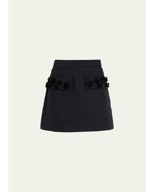 Plan C Rosette-Embellished Wool Mini Skirt - Black