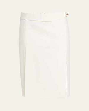 Ferragamo Twist-Lock Belted Slit Pencil Skirt - White