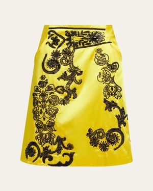 Dries Van Noten Sosy Matador-Embroidered Satin Midi Skirt - Yellow