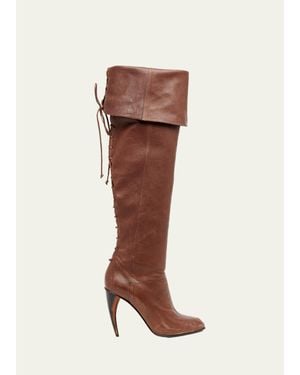 McQueen 105Mm Horn Leather Knee-High Boots - Brown