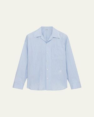 Loewe Stripe Poplin Elastic-Hem Button-Down Shirt - Blue