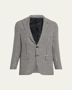Kiton Check Cashmere-Linen Sport Coat - Gray