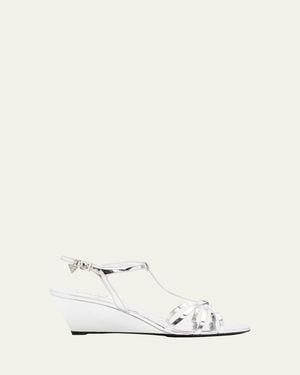 Prada 55Mm Metallic Leather Wedge Sandals - Natural