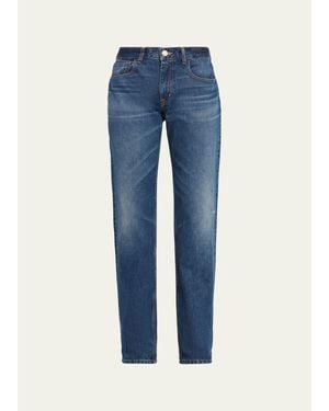 Brandon Maxwell Beau Buckle-Waist Straight-Leg Jeans - Blue