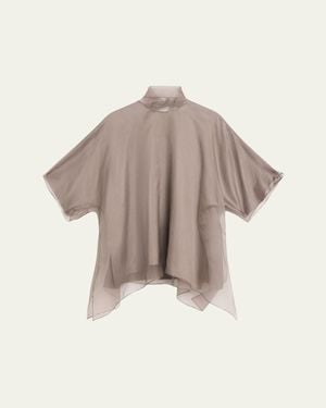 Brandon Maxwell Cali Scarf-Neck Silk Organza Blouse - Natural
