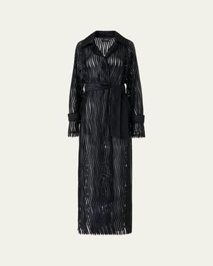 Akris Wave Embroidered Single-Breasted Long Coat - Black