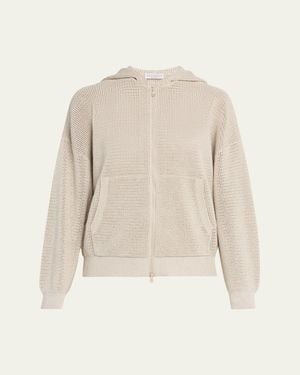 Brunello Cucinelli Sparkling Cotton Net Zip Hoodie - Natural