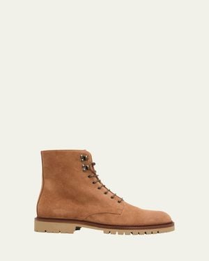 Brunello Cucinelli Suede Lug-Sole Lace-Up Boots - Brown