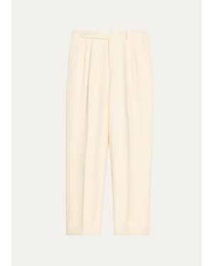 Brioni Capri Wool Double-Pleated Pants - Natural
