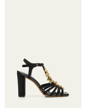 Ulla Johnson 100Mm Bianca Crystal T-Strap Velvet Sandals - Natural