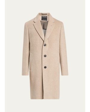 ZEGNA Cashmere Single-Breasted Overcoat - Natural