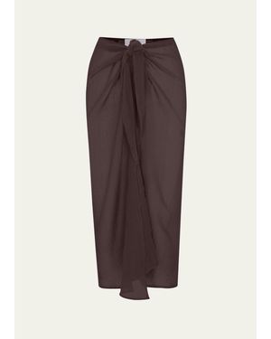 Anemos Bamboo Cotton Gauze Wrap Midi Skirt Coverup - Brown