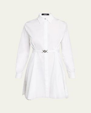 Versace Belted Long-Sleeve Mini Shirtdress - White