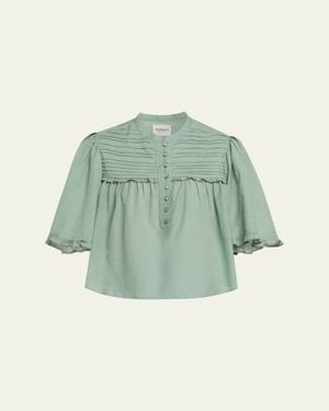 Isabel Marant Douna Pleated-Bib Voile Blouse - Green