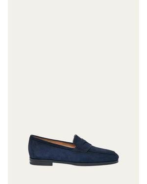 Santoni Suede Penny Loafers - Blue