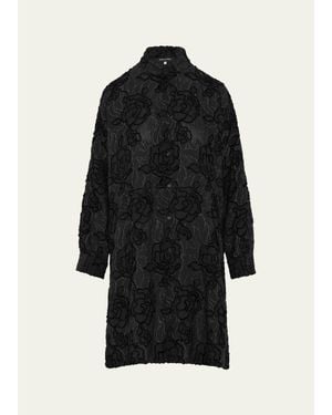 Eskandar Wide A-Line Collarless Shirt With Slits (Very Long Length) - Black
