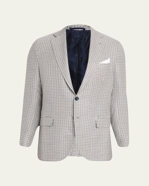 Kiton Cashmere, Silk And Linen Houndstooth Check Sport Coat - Blue
