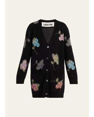 Libertine Primrose Shadow Cashmere V-Neck Cardigan - Black